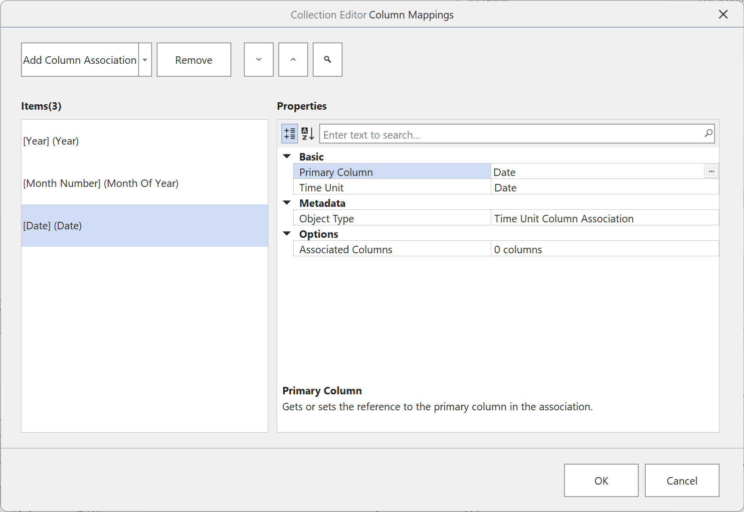 Calendar column associations